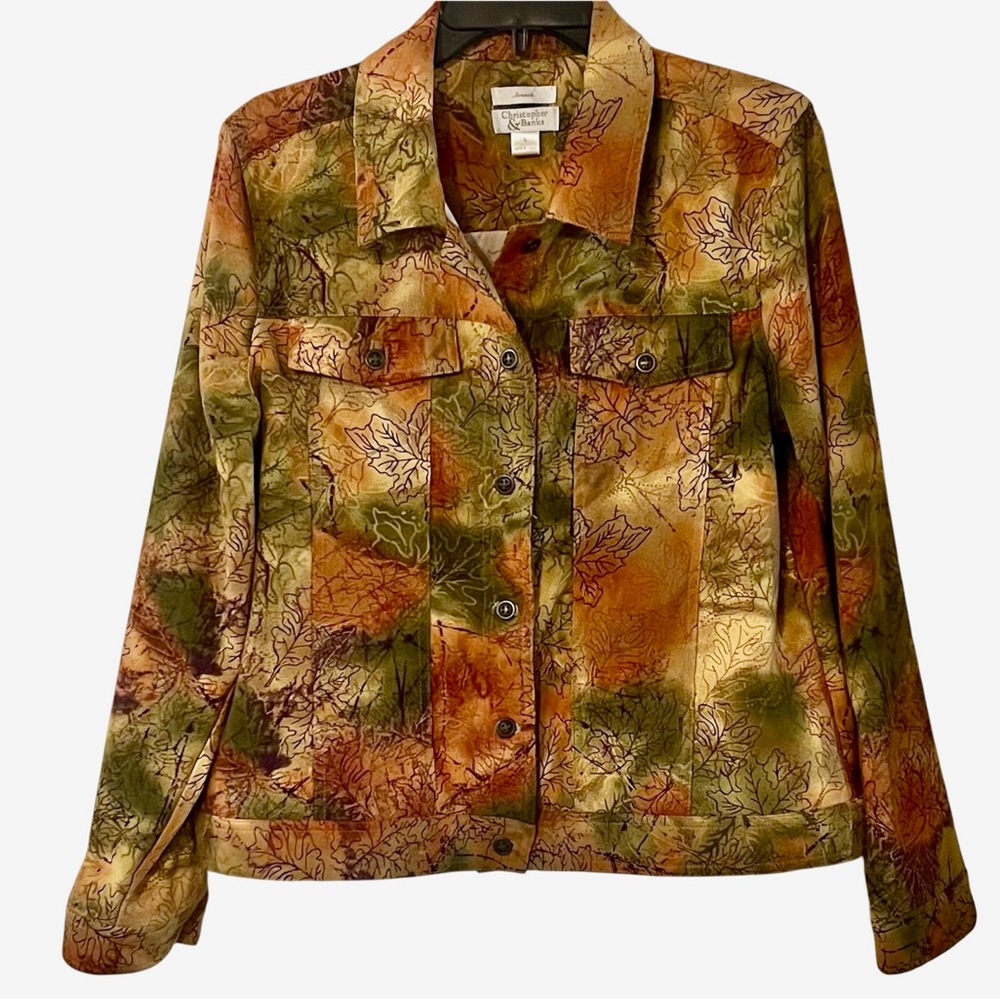 Christopher & Banks Fall Leaf Jacket Yellow Green Orange Size Large Button Down